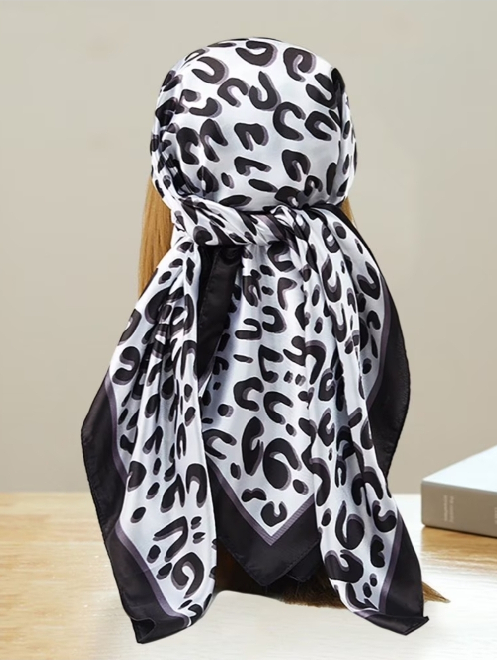 Women Leopard Print Square Satin Scarf, 35" Large Head Wrap Scarves Bandanda